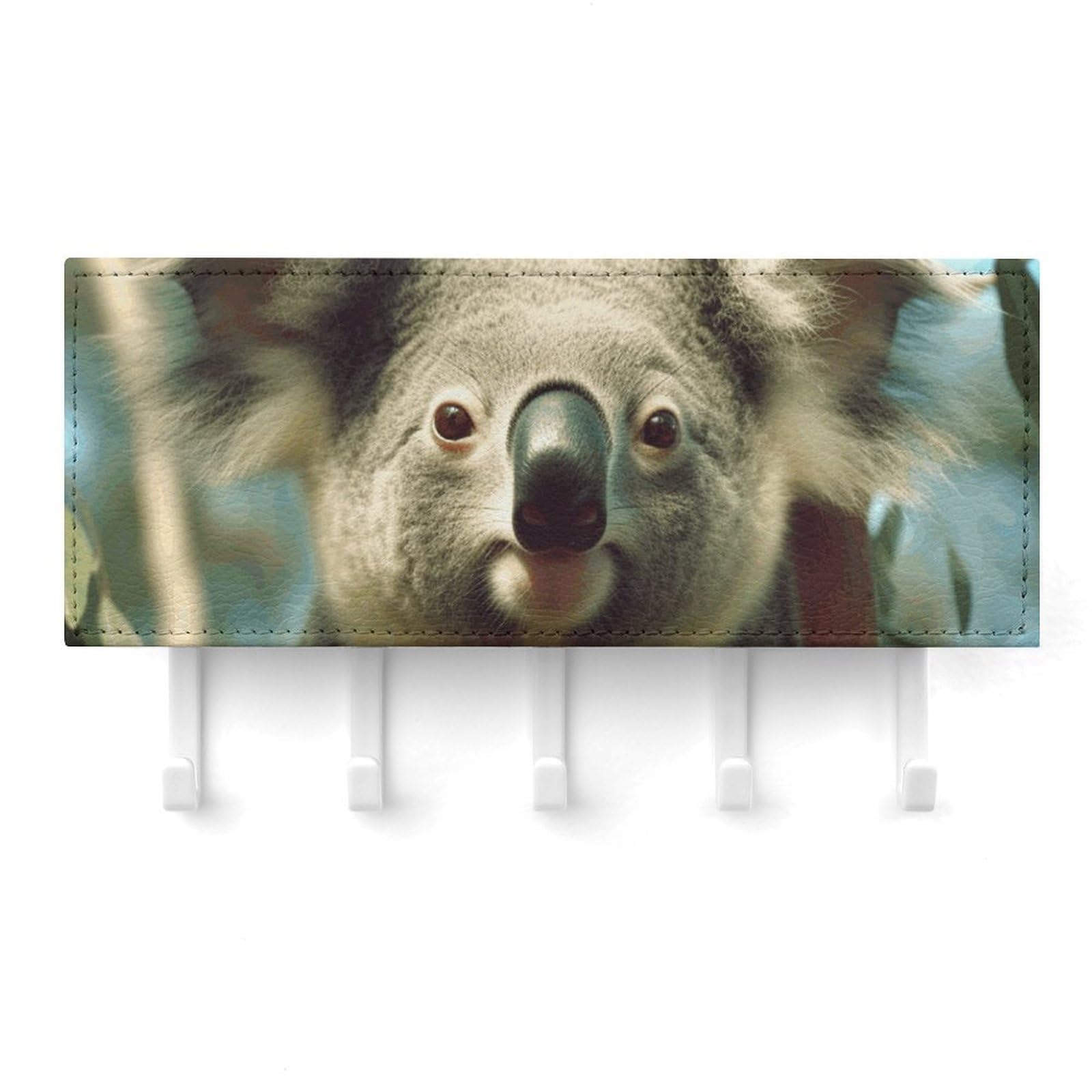 Fekiloot White Bear Koala Key Holder For Wall Adhesive, No Drilling, Key Hooks With 5 Hooks Wall Mounted, Self Adhesive Keys Rack For Entryway, Hallway, Living Room, Kitchen, Office