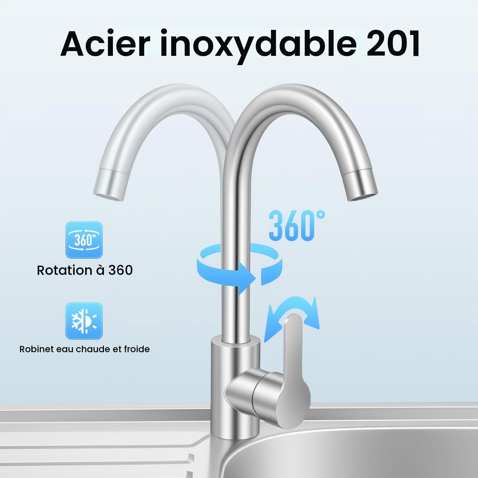 Evier Inox Exterieur,Evier Sur Pied Cuisine,Evier multifonction,Evier Professionnel Avec Robinet Pivotant,Eau Chaude Froide,Double Etagere Rangement,Cuisine Jardin Restaurant Garage