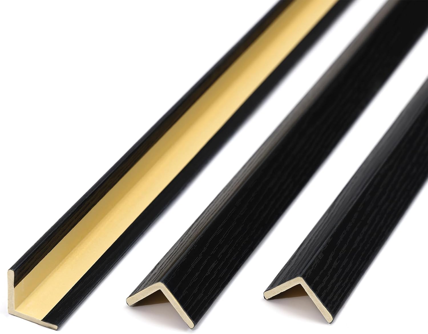 Gaahing 3 Pcs 39" Wall Corner Guards, Black Wood Grain L-Shaped Outside Corner Shield for Wall Edge, Door Frame Protector Bumper Wood Grain Black 3Pcs x 39"L