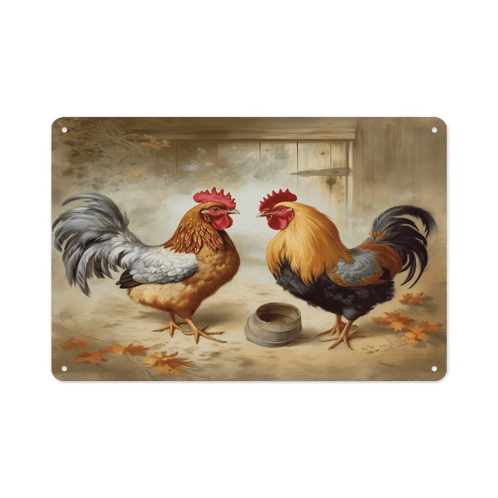 VstaDank Vintage Metal Sign Sublimation Aluminum Chicken And Rooster Print Plaque Sign Weatherproof Art Decorative Wall Plate Boho Aluminum Wall Hanging Decor Retro Poster Plaque 8x12in