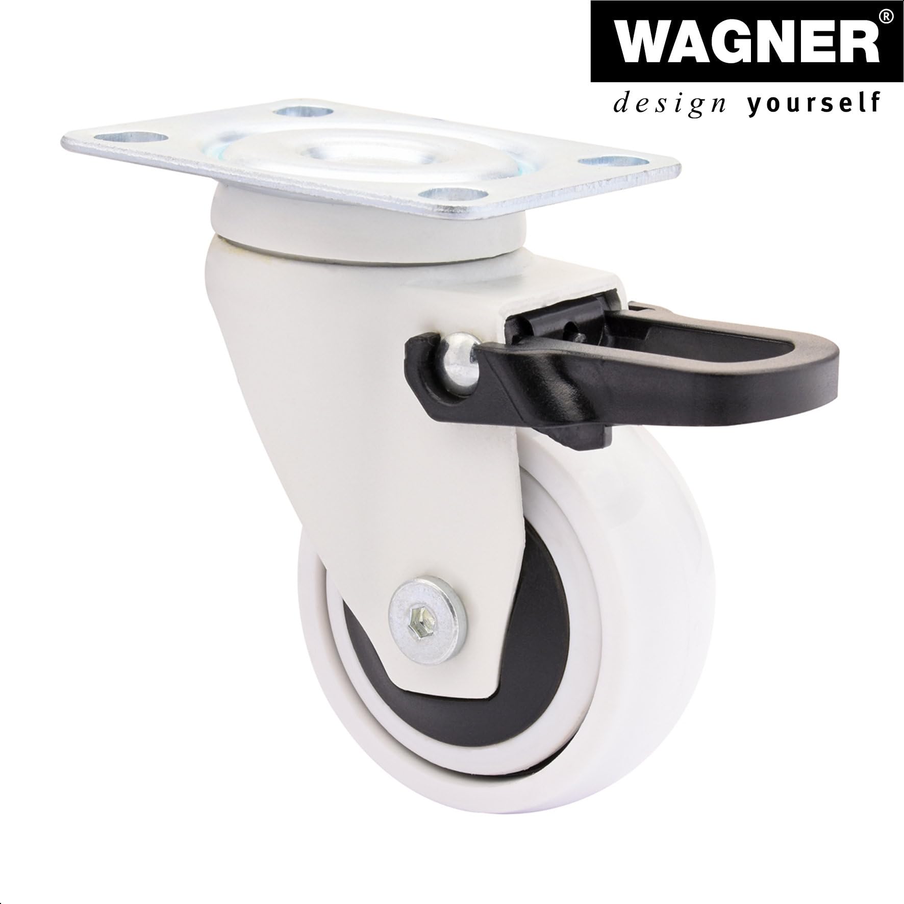 Wagner Design — 3C — kółka skrętne/rolki do aparatów/kółka meblowe 4-częściowy zestaw — biały, miękka powierzchnia, średnica 50 mm, 2 rolki bez i 2 z blokadą, łożyska kulkowe, nośność 50 kg /