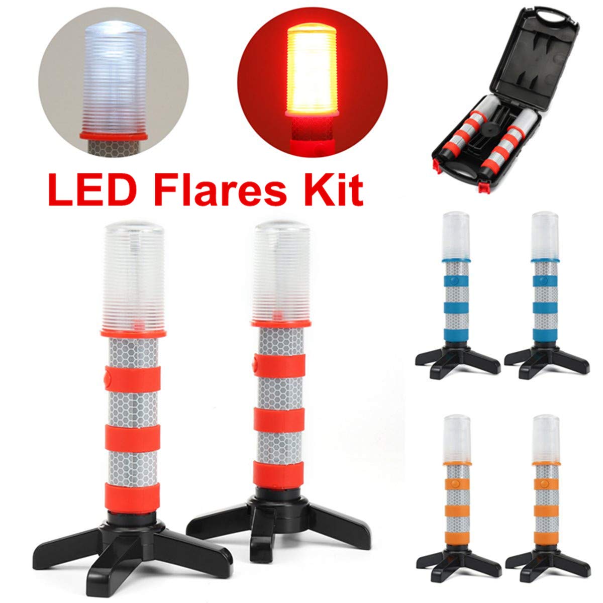 Éclairage de secours LED multifonction, Riloer Roadside Flares Support de base magnétique Clignotant vertical Sécurité (Pack de 2)