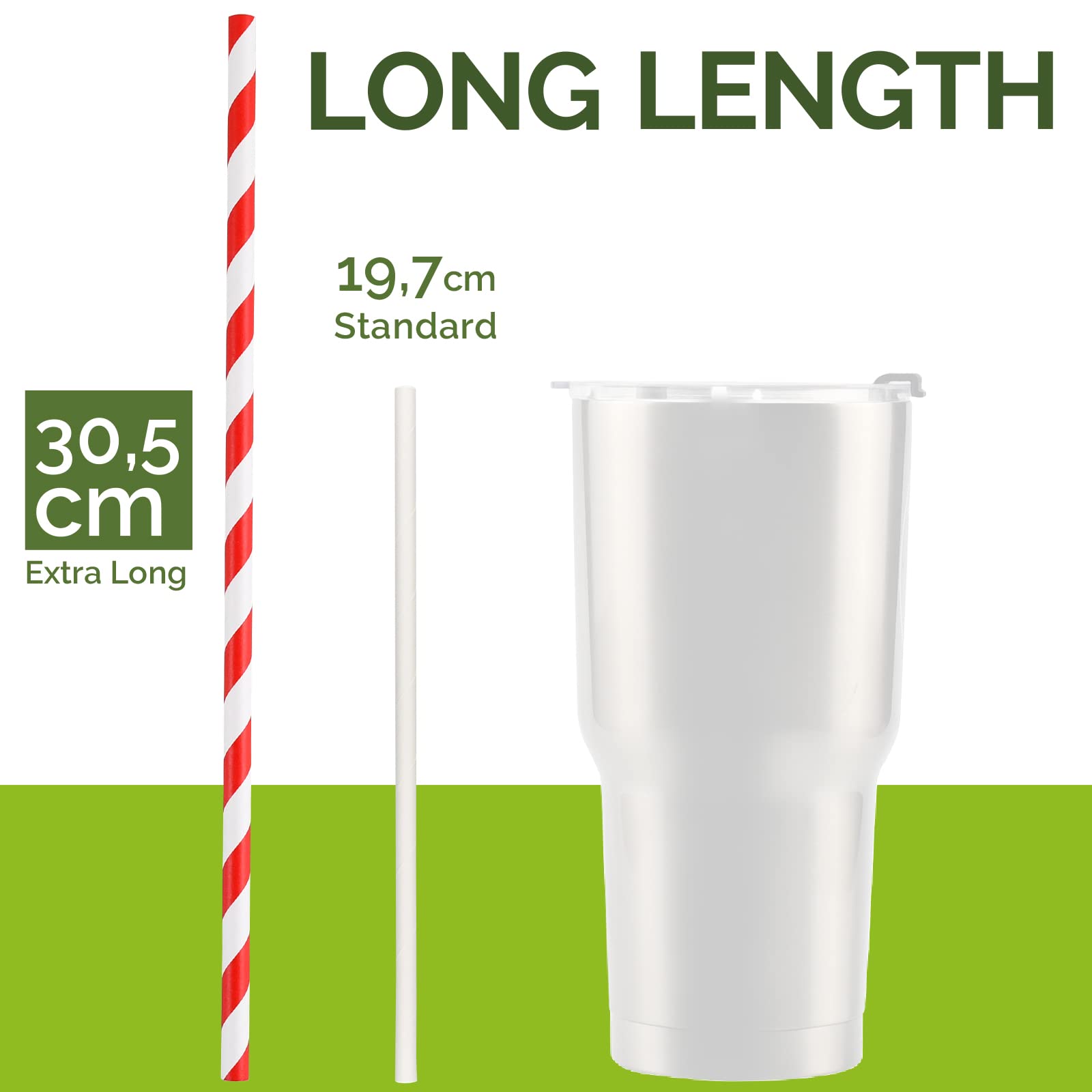 12 -calowe / 30,5 cm wyjątkowo długi, wysoki, jednorazowe papierowe słomki do picia o szerokości 8 mm 100 sztuk, czerwone/białe - na wysokie napoje, koktajle, koktajle mleczne