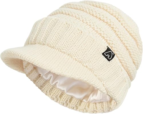 Hat Hut Gorros de invierno para mujeres y hombres, con forro de satén, gorro de invierno para mujer, gorro con visera de ala