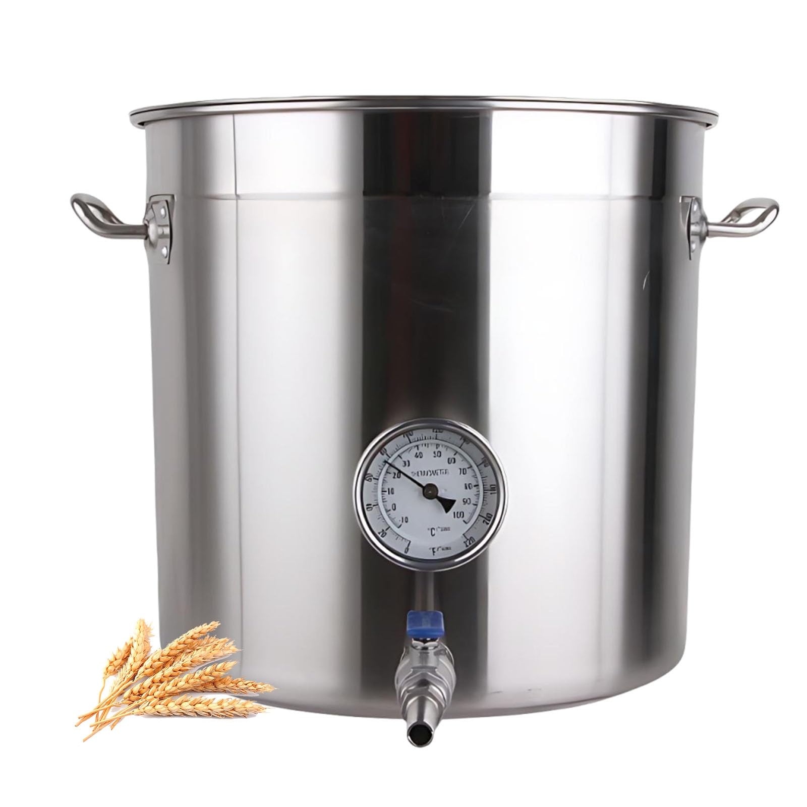 Monitoreo en Tiempo Real Olla para Cerveza Artesanal con Drenaje Integrado, Estructura de 4 Remaches, Fondo de Triple Capa, Acero INOX Profesional(33L/8.7Gal)