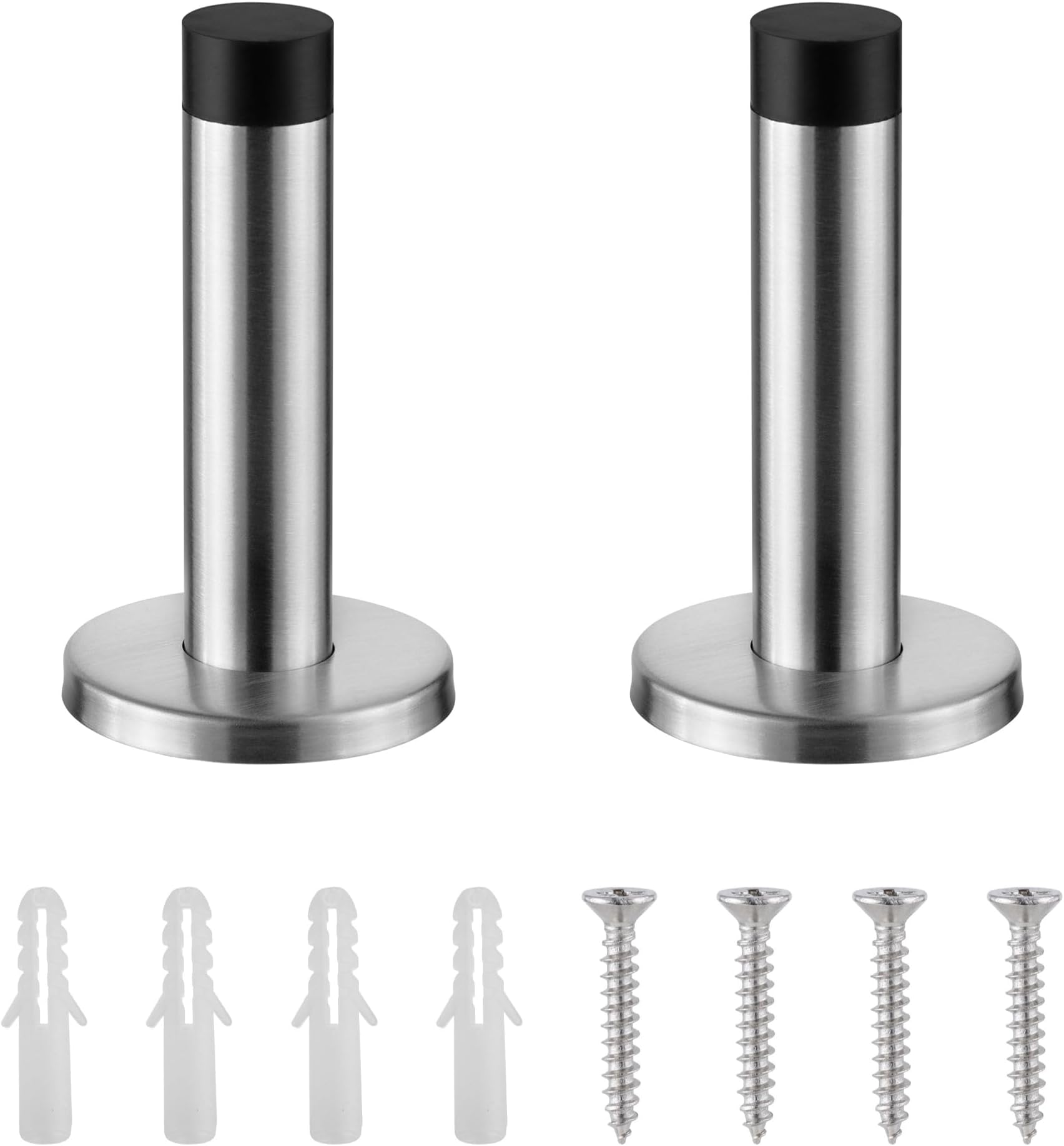 Wall Mounted Door Stop - Heavy Duty Door Stopper - Stainless Steel Door Stops with Rubber Buffer - Doorstop for Indoors to Protect Walls - Includes 2 Door Stoppers