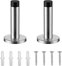 H&S Wall Mounted Door Stop - Heavy Duty Door Stopper - Stainless Steel Door Stops with Rubber Buffer - Doorstop for Indoors to Protect Walls - Includes 2 Door Stoppers