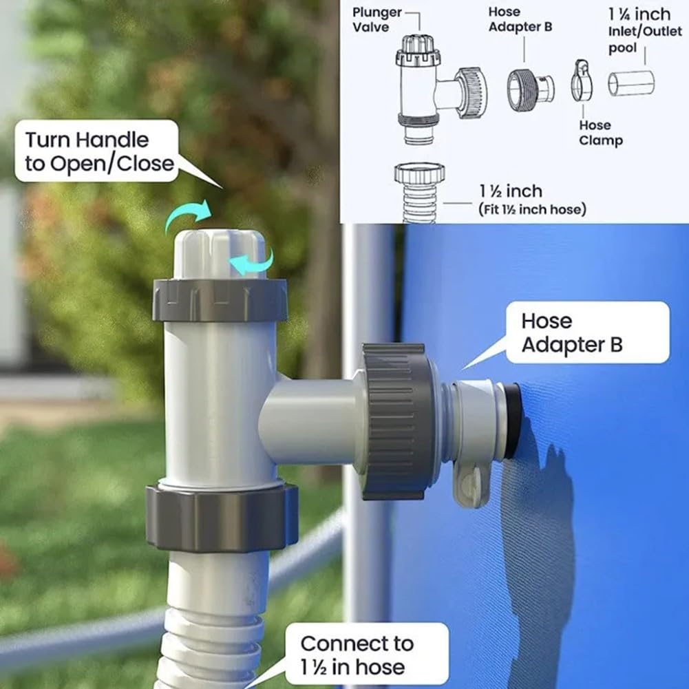 Valvola A Stantuffo Per Piscina FUBESK Con Adattatore Tubo (1,25-1,5 Pollici), Per Pompa Intex E Piscine Fuori Terra
