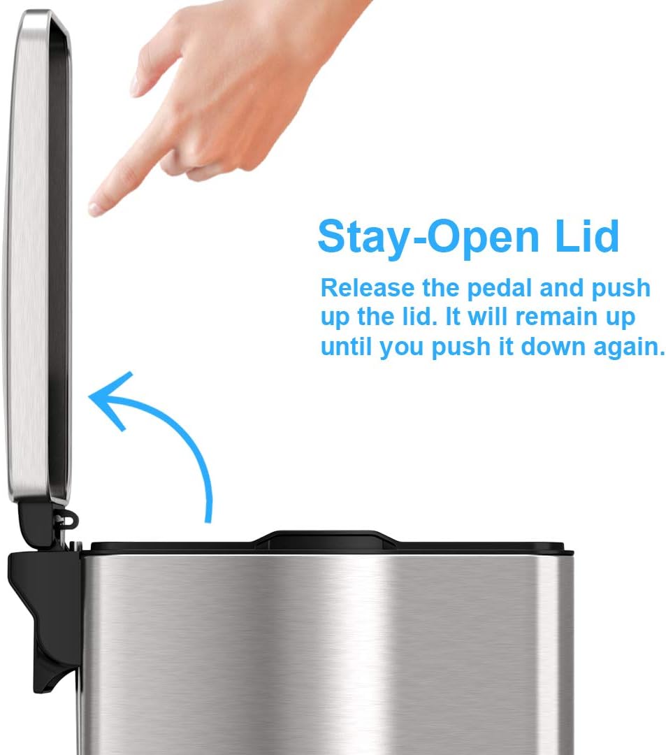 iTouchless SoftStep 3 Gallon Bathroom Slim Step Trash Can with Odor Control System & Removable Inner Bucket, Fingerprint-Proof Stainless Steel Wastebasket for Bathroom, Office and Tight Spaces