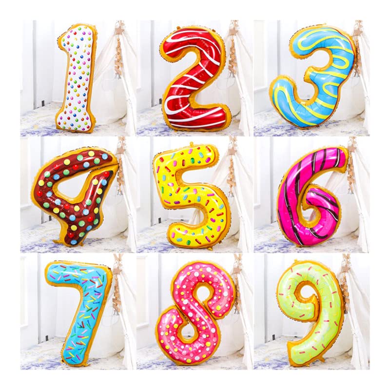 Image of Multicolor Donuts Candy 32 Inches 8 Numbers Shape Large Big Foil Helium Balloons For Party Decorations In Happy Birthday Anniversary Office Items Materials Set Pack, Pack Of 1
