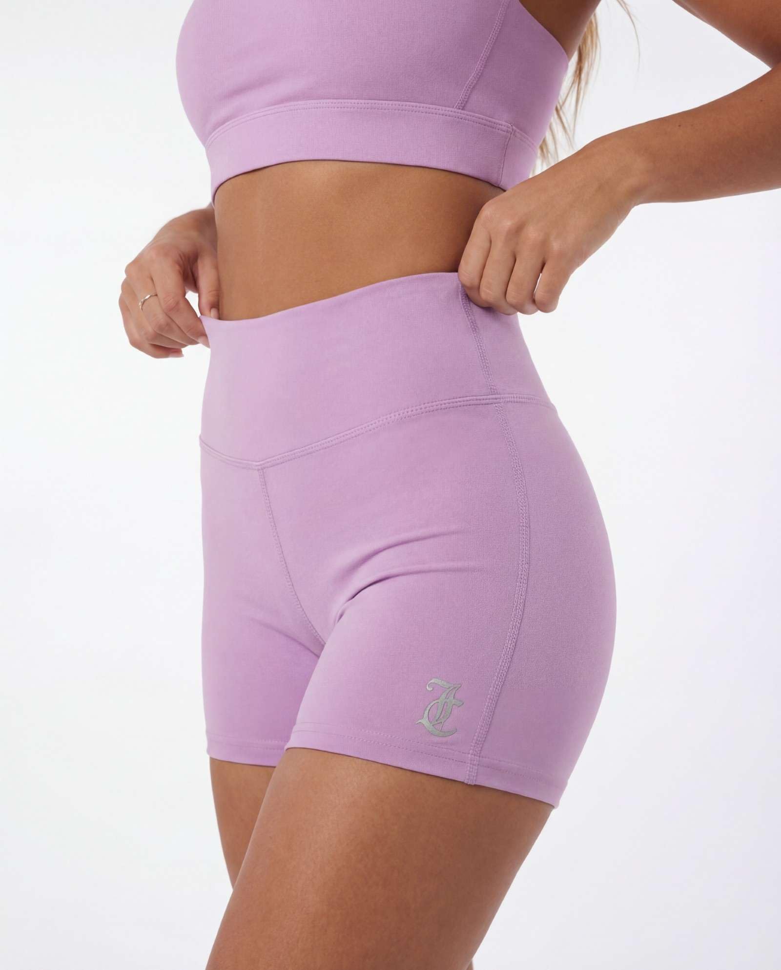 Juicy Couture Damen-Fahrradhose, 12,7 cm, geraffter Rücken, athletisch, hohe Taille, Bauchkontrolle, Laufen, Workout, Fitnessstudio, Kompression