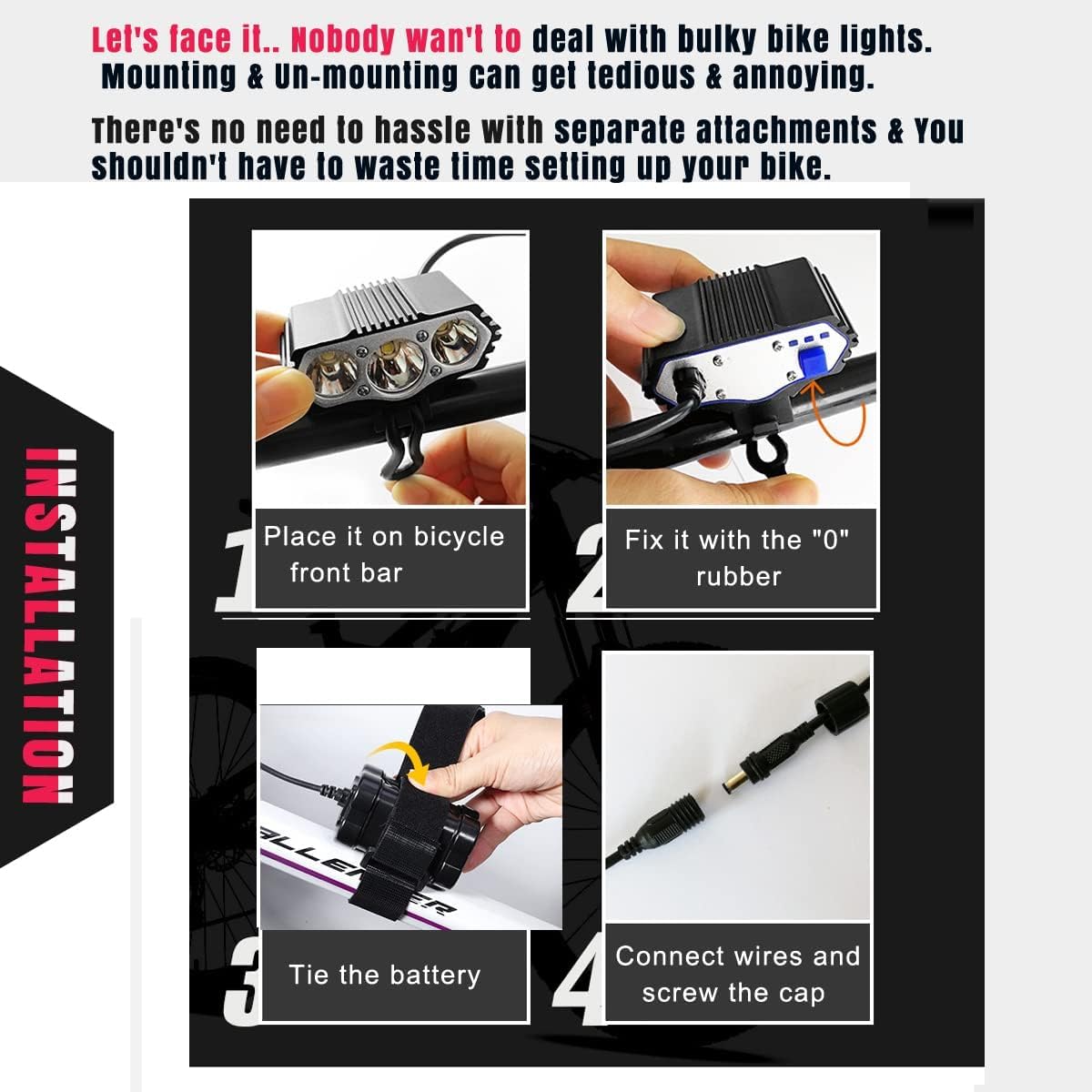 Faro Bicicletta Anteriore led luce luci per Bici Bicicletta MTB,Torcia da testa Lampada frontale Bici Faro,(4 Modalità,3 LED) U2 MAX.6000lm + LUCE POSTERIORE BICICLETTA