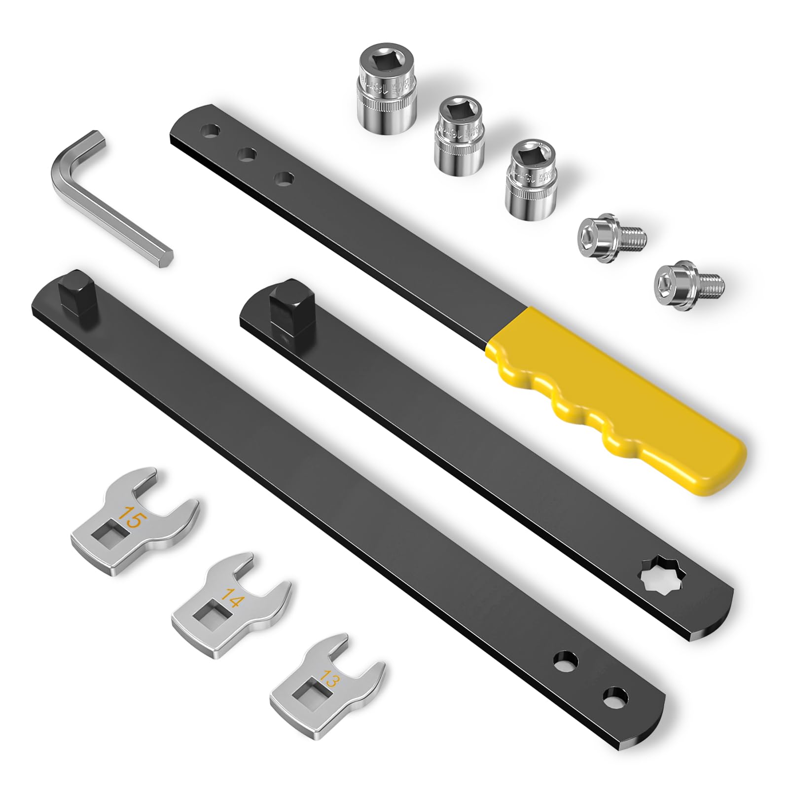 Photo 1 of Buhobha 11PCS Universal Serpentine Belt Tool Kit, 3 Sockets (15,16,18mm) & 3 Die Wrench (13,14,15mm), Tensioner Wrench & Belt Removal Tool for Auto Repair, Maintenance & Pulley Release