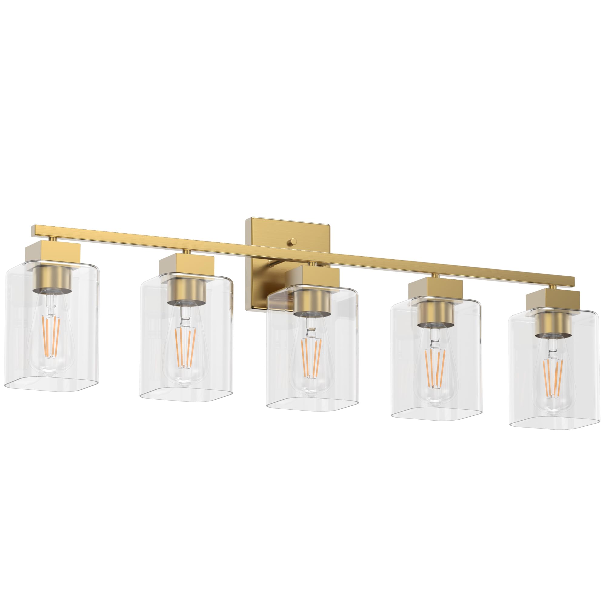Espird Brushed Gold Bathroom Light Fixtures, Square Design & UL Certification, 5 Lights Bathroom Lighting Fixtures Over Mirror, Vanity Lighting Fixtures for Bathroom/Living Room/Bedroom