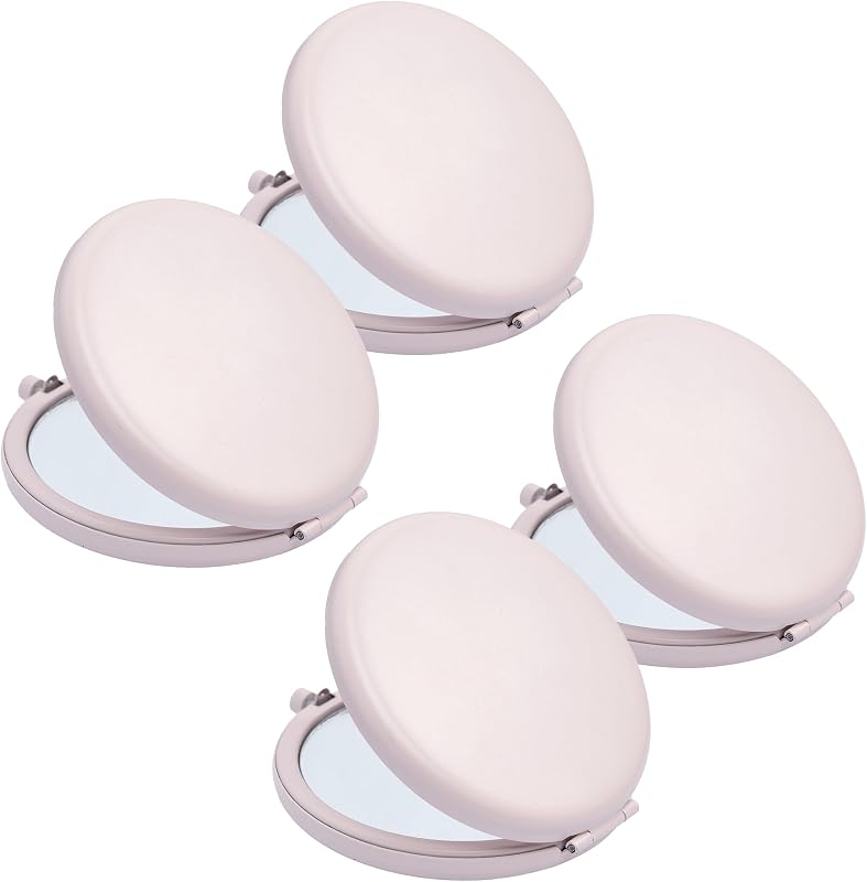 Espelho compacto redondo MLLXX com estrutura metálica, dupla face 1X/2X, Light Salmon, pacote com 4