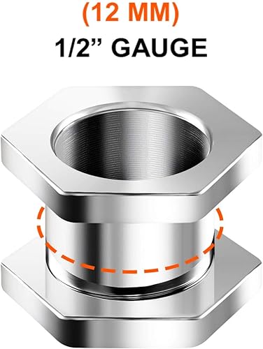 Miniatura 2 de KJM Fashion - 2 piezas de acero quirúrgico hexagonal de carne Xcrew diseño de tuerca de calibre de túnel de lóbulo de la oreja, joyería a elegir