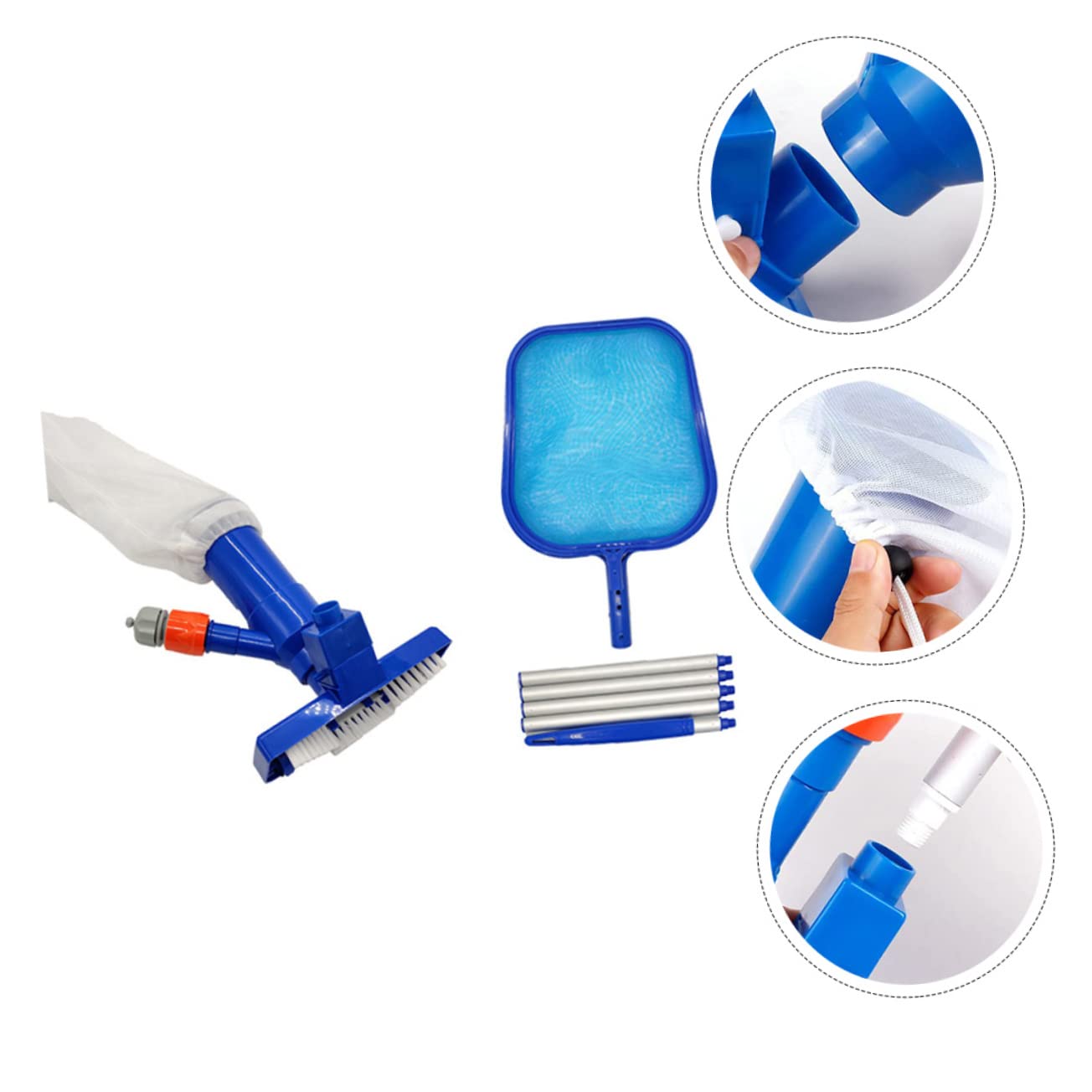 Herramienta de Limpieza de Piscinas Aspiradora Piscina Kit Limpia | 1 Juego, Cabezal de Succión con Varilla, Plástico y Aluminio, Azul, para Piscina y Estanque