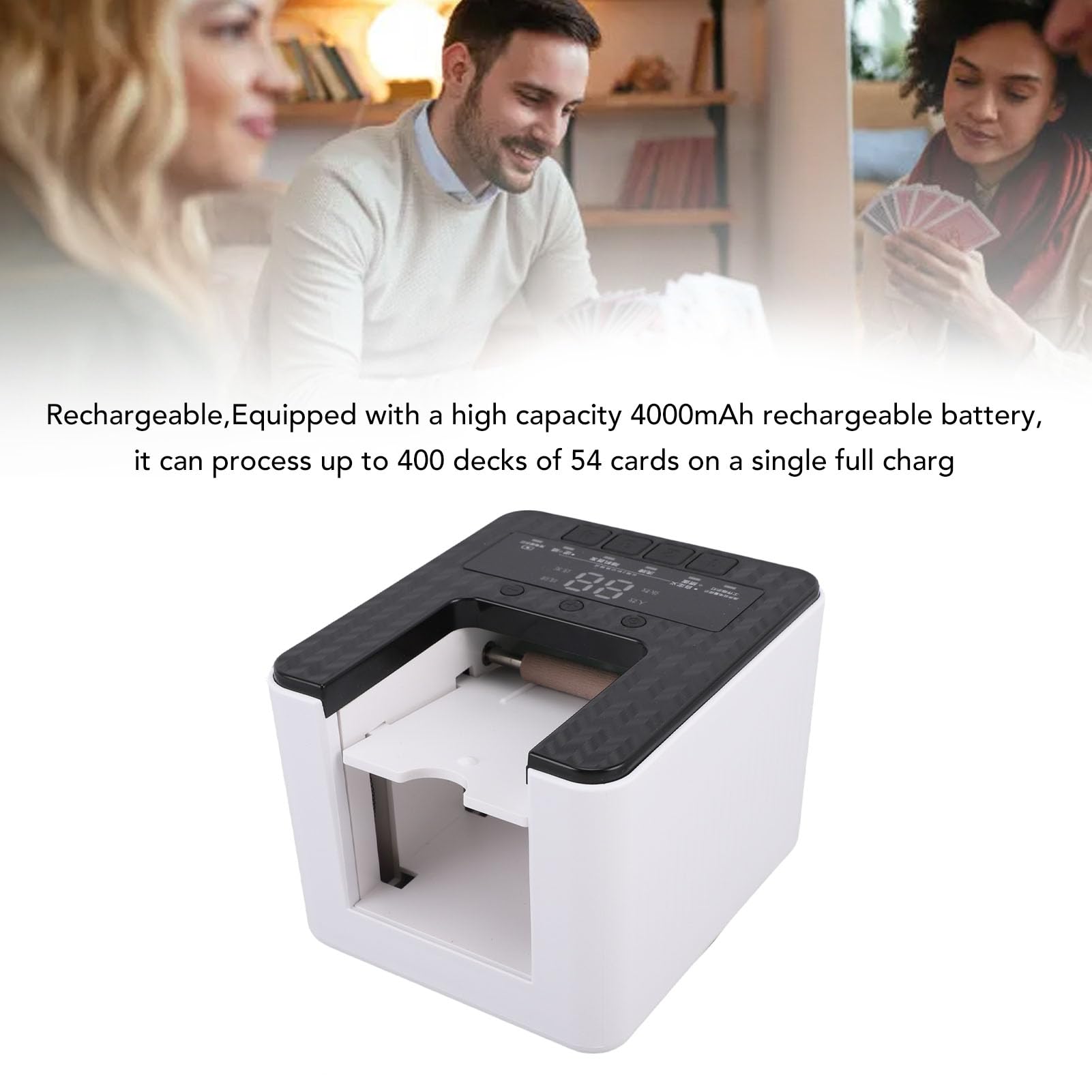 Jectse Mescolatore e Mazziere di Carte Automatico, Mazziere di Carte Programmabile per 1-2 Mazzi, Mescolatore di da Gioco con Rotazione a 360°, Supporta 8 Giocatori per Giochi da
