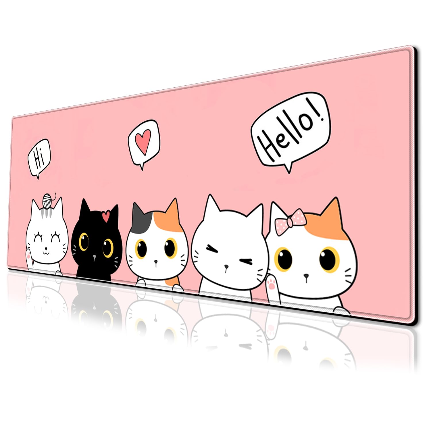 Cute Cat Gaming Mouse Pad Large Desk Mat, 31.5x11.8 Inch Mousepad Extended Non-Slip Rubber Base Keyboard Mat with Stitched Edges for Desk Home Office