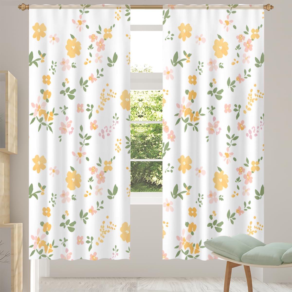 TropicalLife Little Flowers Semi Transparent Sheer Curtains - Slot Top Voile Curtain Panel for Living Room & Bedroom Window Treatments(55 "Wide x 84" Drop 2 Panels)