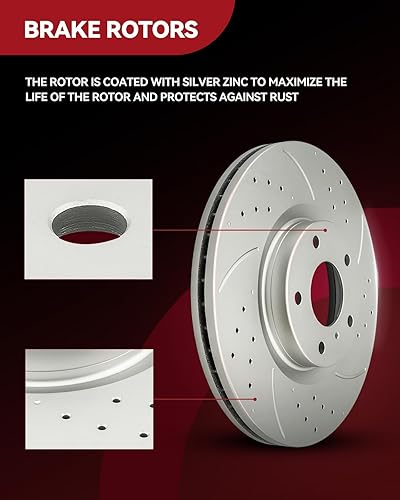 Miniatura 6 de AUTOSITY 31584+D1543 Upgrade Brake Kit, Front Drilled and Slotted Disc Brake Rotors and Ceramic Brake Pads Set for Elan-tr-a 2011-2016, Velo ster