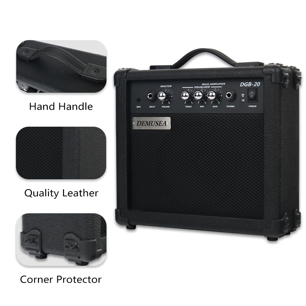 20W Watt Basso Elettrico Nero Amplificatore Portatile Viaggio Mini Practic Amp Jack per Cuffie Aux Treble Medio Basso Mp3 con Adattatore Cavo Picks per Chitarra in