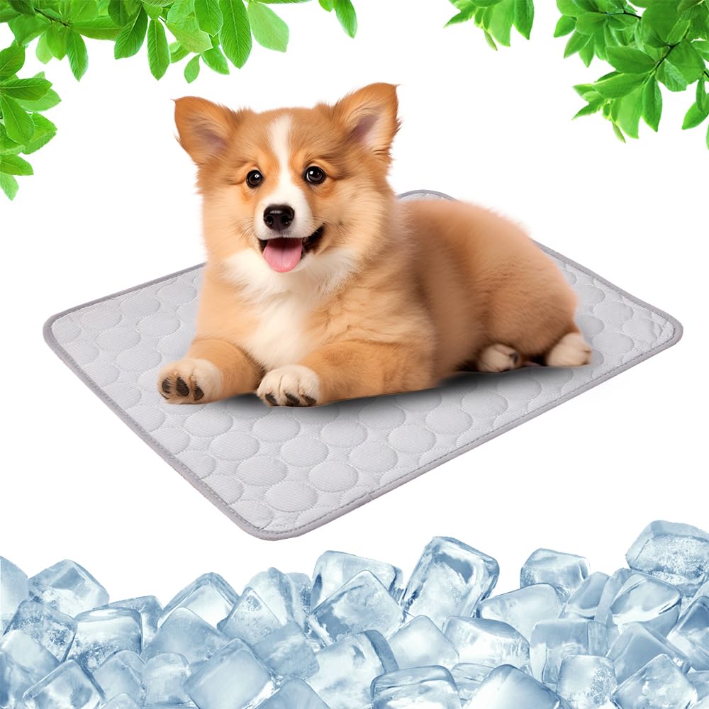 2025 New Dog Cooling Mat, Durable Pet Cool Mat, Self Cooling Pad for Dogs Cats Scratch Resistant Ice Blanket Keep Dog Cool in Summer for Indoor Outdoor Garden Car Travel (LightGray, XS)