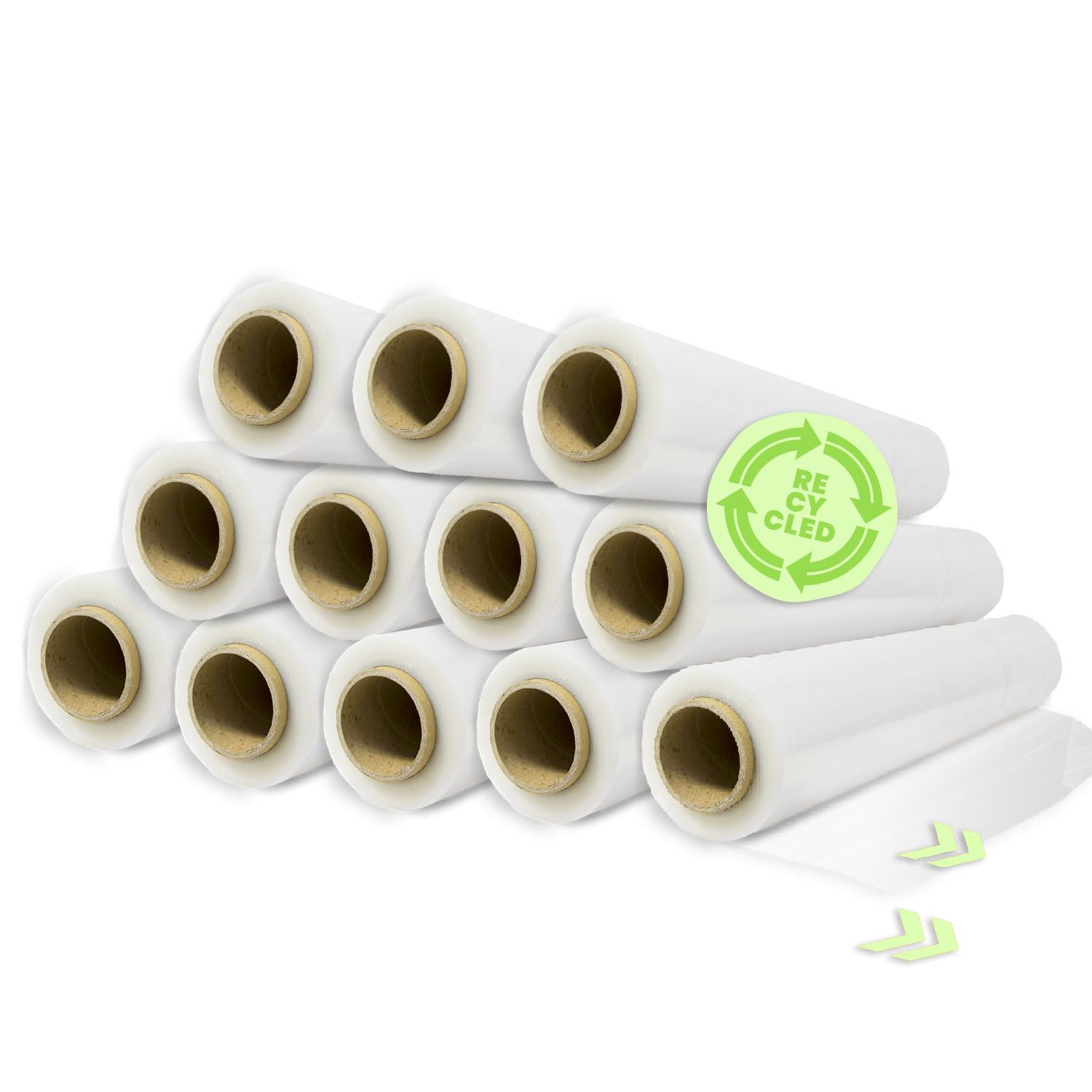 OFITURIA Rollo Film Elástico de Plástico Estirable, Transparente 70% Reciclado, 50 cm Extensible Hasta 300 Metros de Largo, Protector de Embalaje Industrial Resistente, Film para Embalar (12 Rollos)