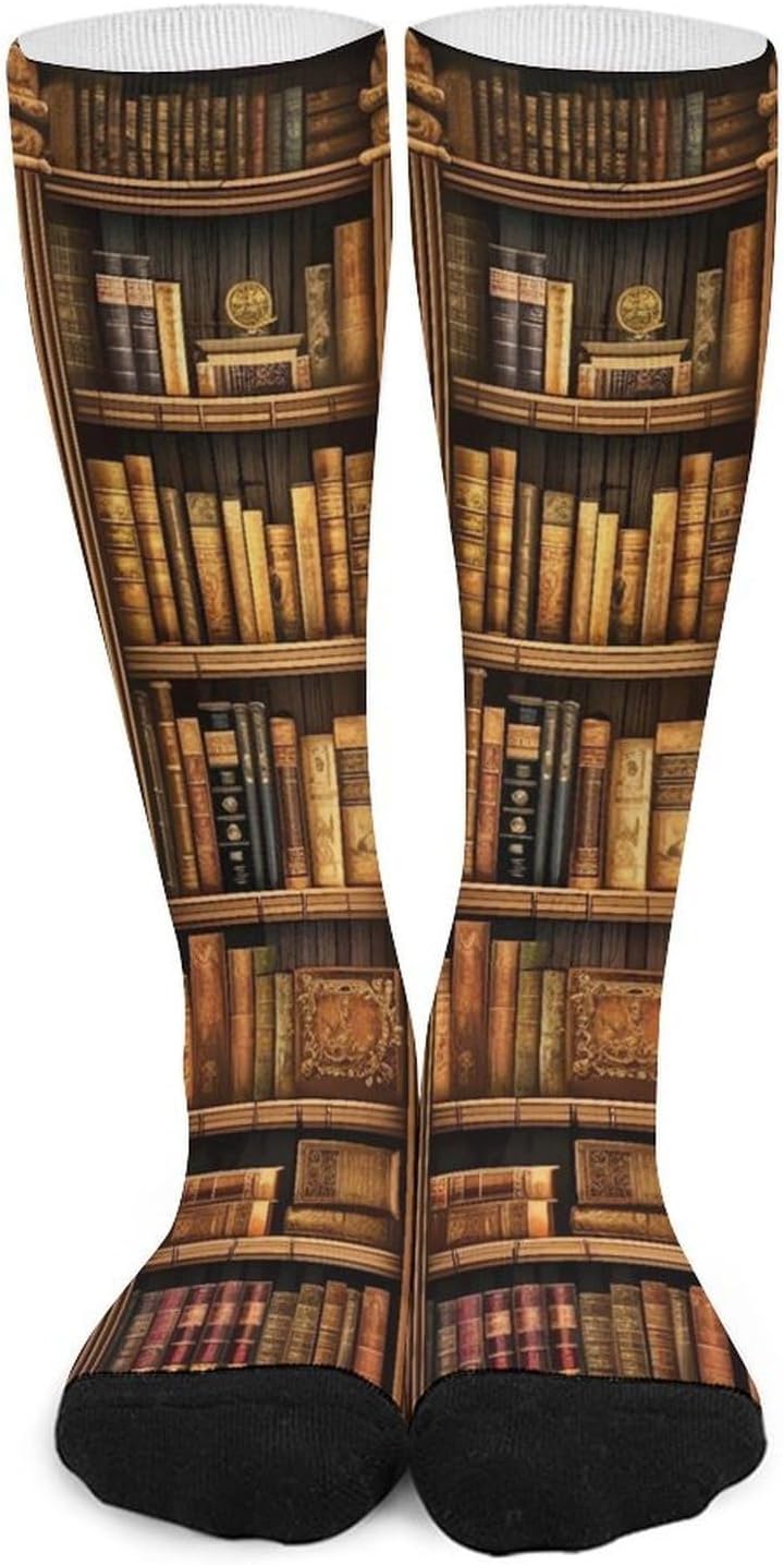 Knee High Socks Library Bookshelf Book Long Tube Boot Seamless Toe