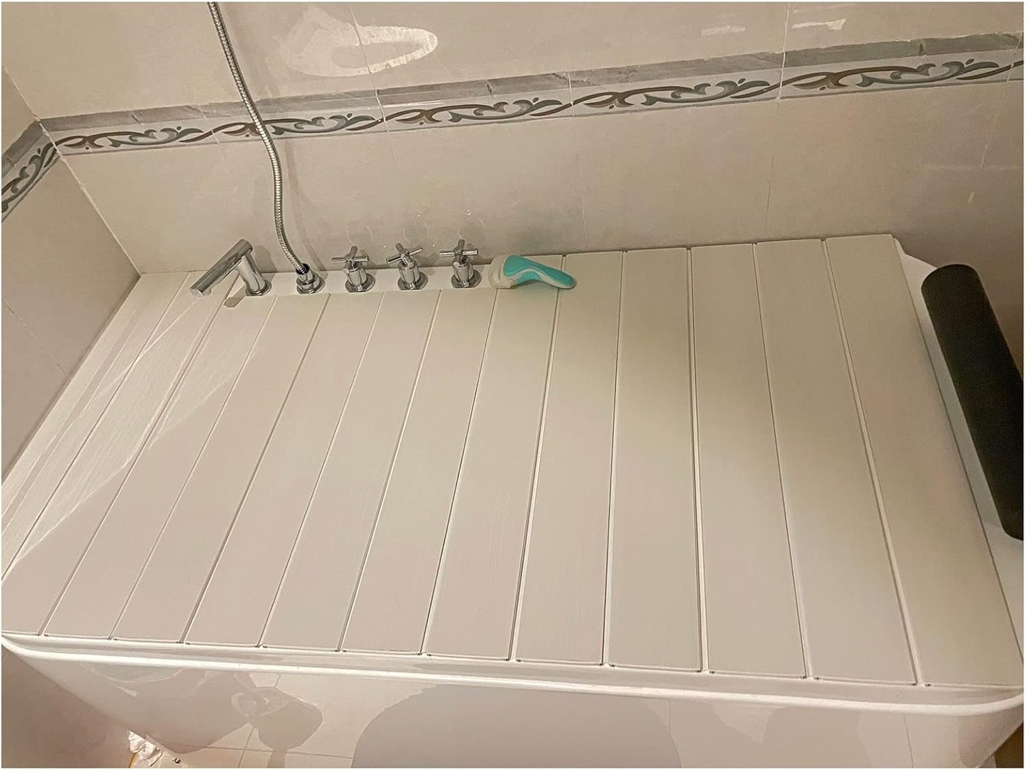 OFUNGO Folding PVC Bathtub Cover, White DustProof Board