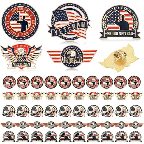 Tondiamo 25 Pcs Veteran Pins Bulk US Patriotic Military Lapel Pin 5 Style Army Veteran Badge for Military Gift Favor