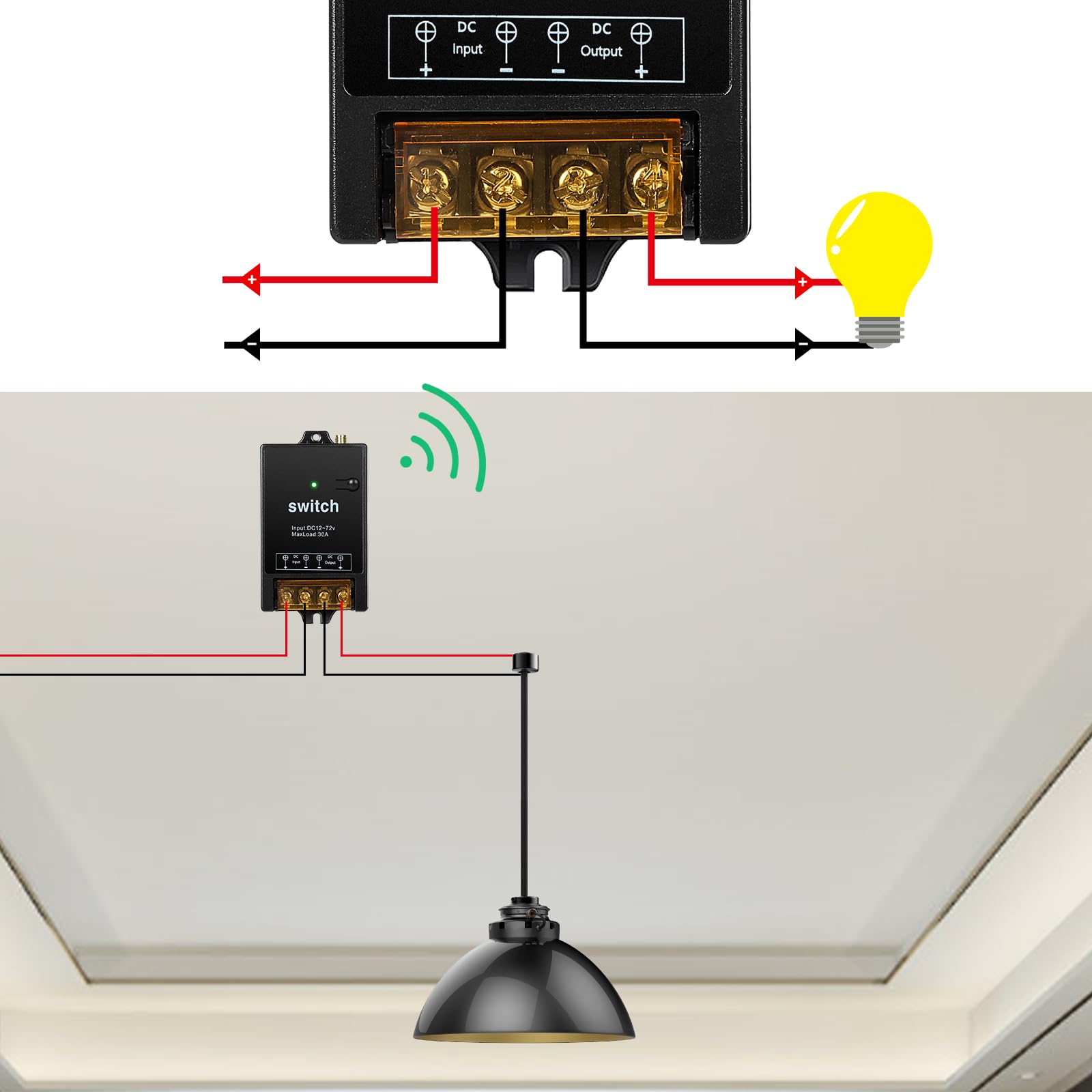 Jadeshay Commutateur à Distance sans Fil 12V, DC12-72V 30A Interrupteur de Télécommande sans Fil 500M/1640ft Commutateur de Télécommande de Relais pour Lampe Pompe À Eau Moteur Ventilateur