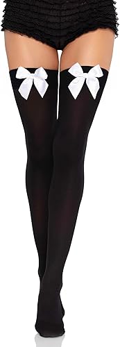 Vista 20 de Leg Avenue Muslos altos de satén con lazo para mujer blanco/rosa claro