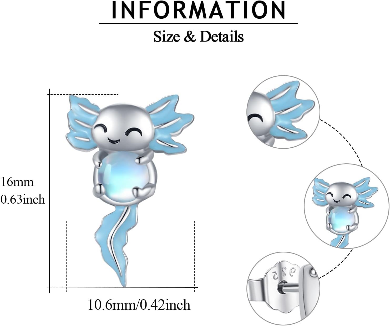 Axolotl Stud Earrings for Women 925 Sterling Silver Axolotl/Elephant/Monkey/Highland Cow stud Earrings Hypoallergenic Animal Jewelry Gifts for Christmas Birthday - Image 5