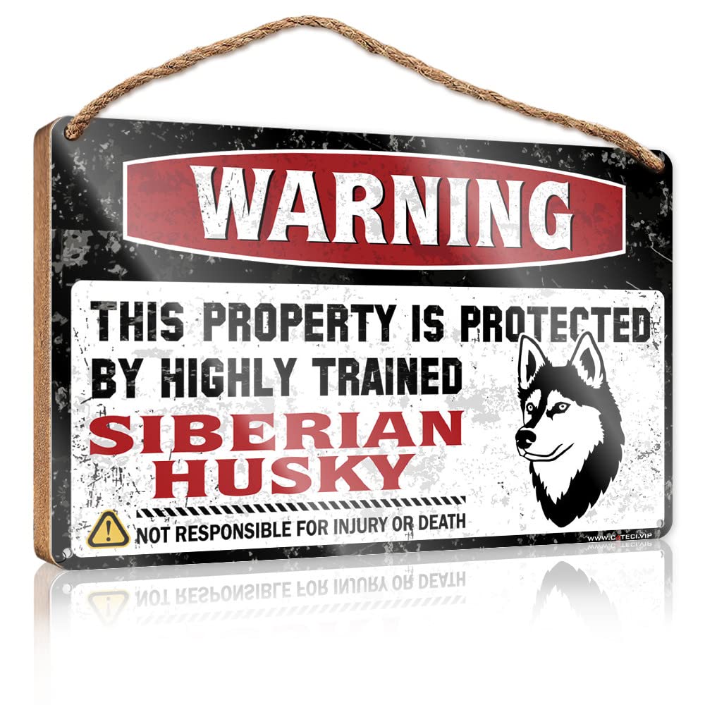 Dtha Women's One Color Wall Hanging Decor Sayings Warning This Property Is Protected By A Highly Trained Siberian Husky Wooden Sign Desk Accessories For Posters & Prints(15X28cm)