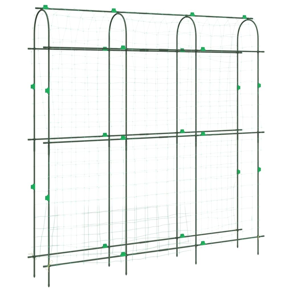 Support tuteur Treillis Arceau Grille obelisque Piquet Anneau Cage Plante Fleur Tomate Rosier Lierre Vigne légume, Acier Vert avec Filet PE, 4 pièces, pour Jardin Balcon terrasse Potager