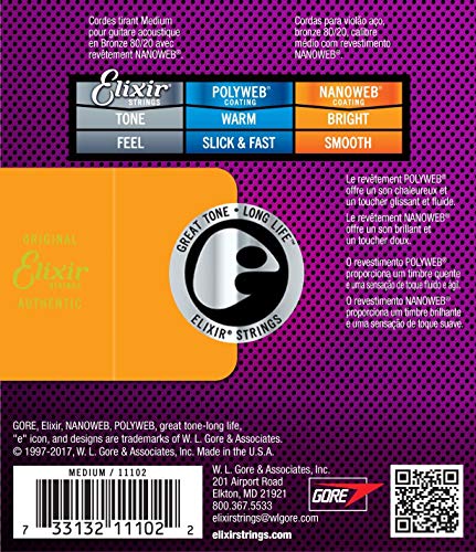 Elixir Strings 80/20 Cordes pour guitare acoustique en bronze avec revêtement NANOWEB, Medium (.013-.056) - Les Beatles, Paul McCartney, John Lennon, RIngo Starr, George Harrison Elixir Strings 80/20 Cordes pour guitare acoustique en bronze avec revêtement NANOWEB, Medium (.013-.056) – Image 3