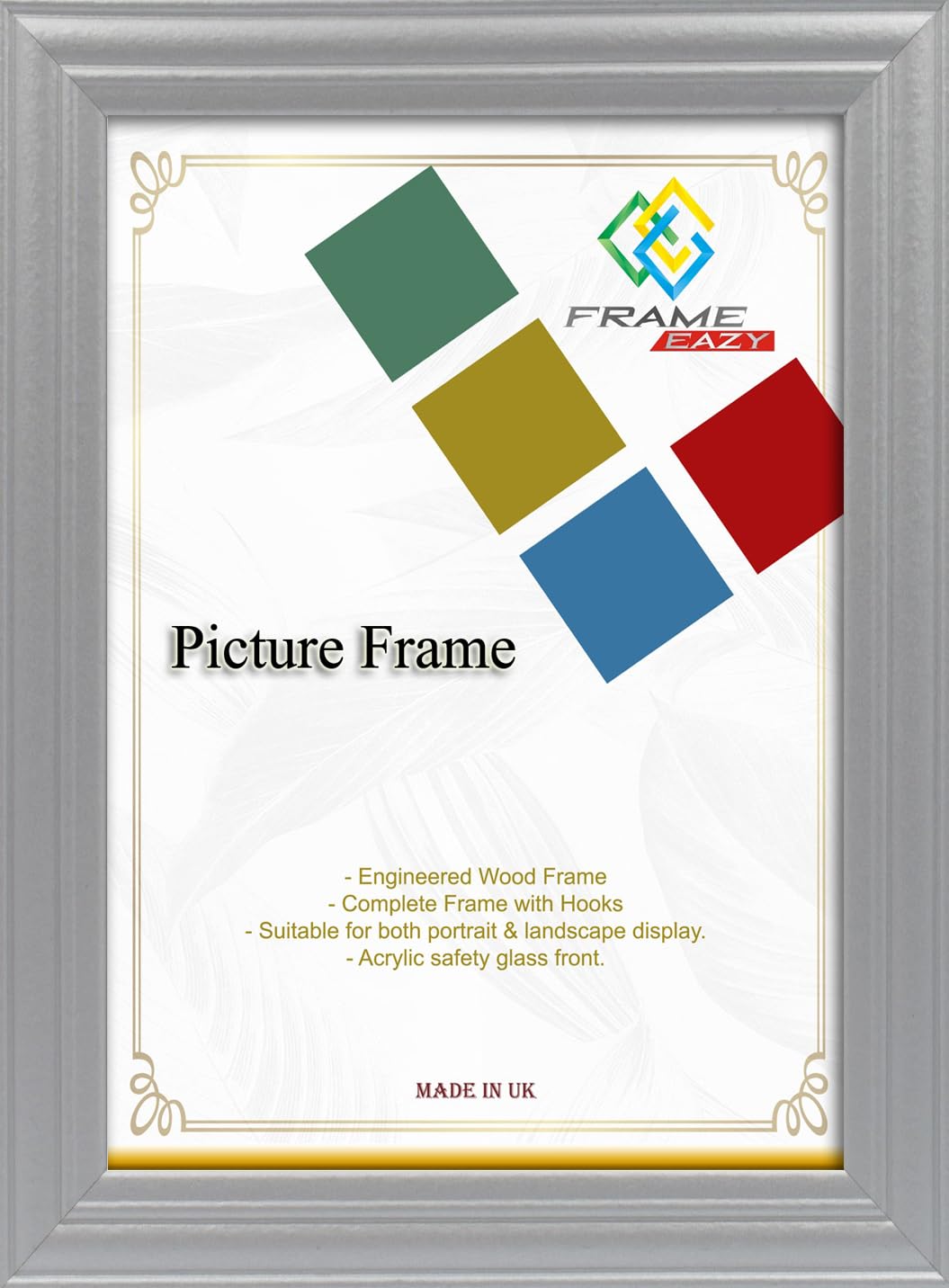 Frame Eazy Silver 70 X 50 Cm Picture Frame In Multiple Colours & Sizes - Antique Style Frame With Safe Perspex Front & Wall Mounting - 70Cm X 50Cm (27.6" X 19.7") Photo Frame