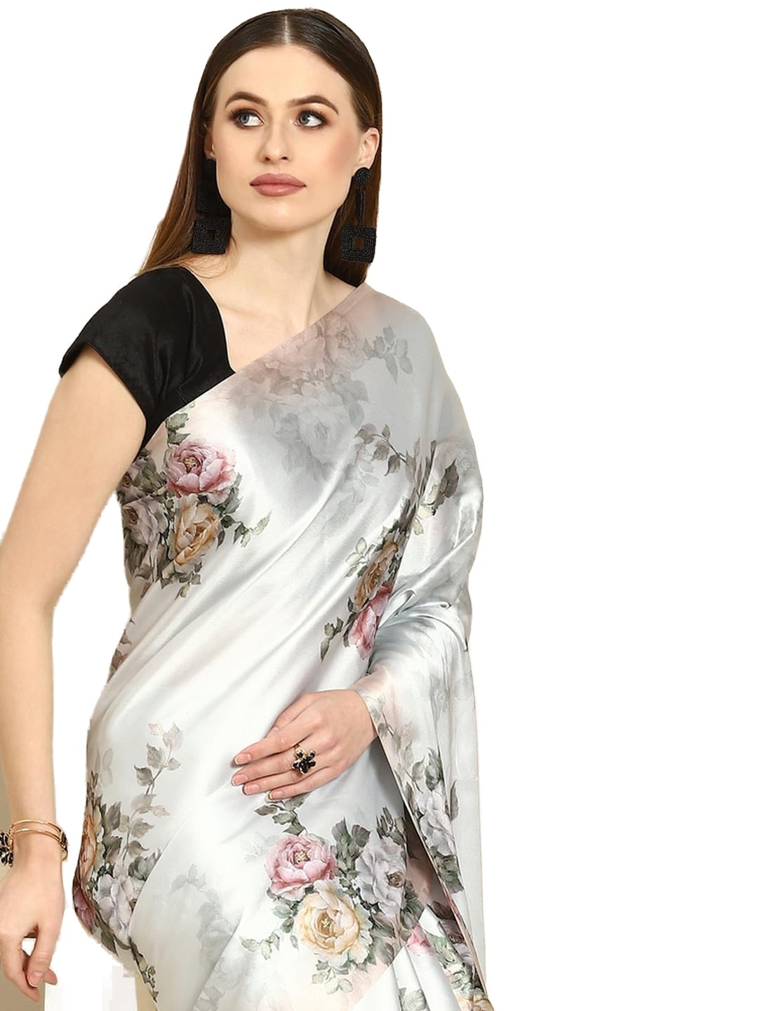 Mtrolls Floral Satin Saree - 16846766, Multicolor, One Size