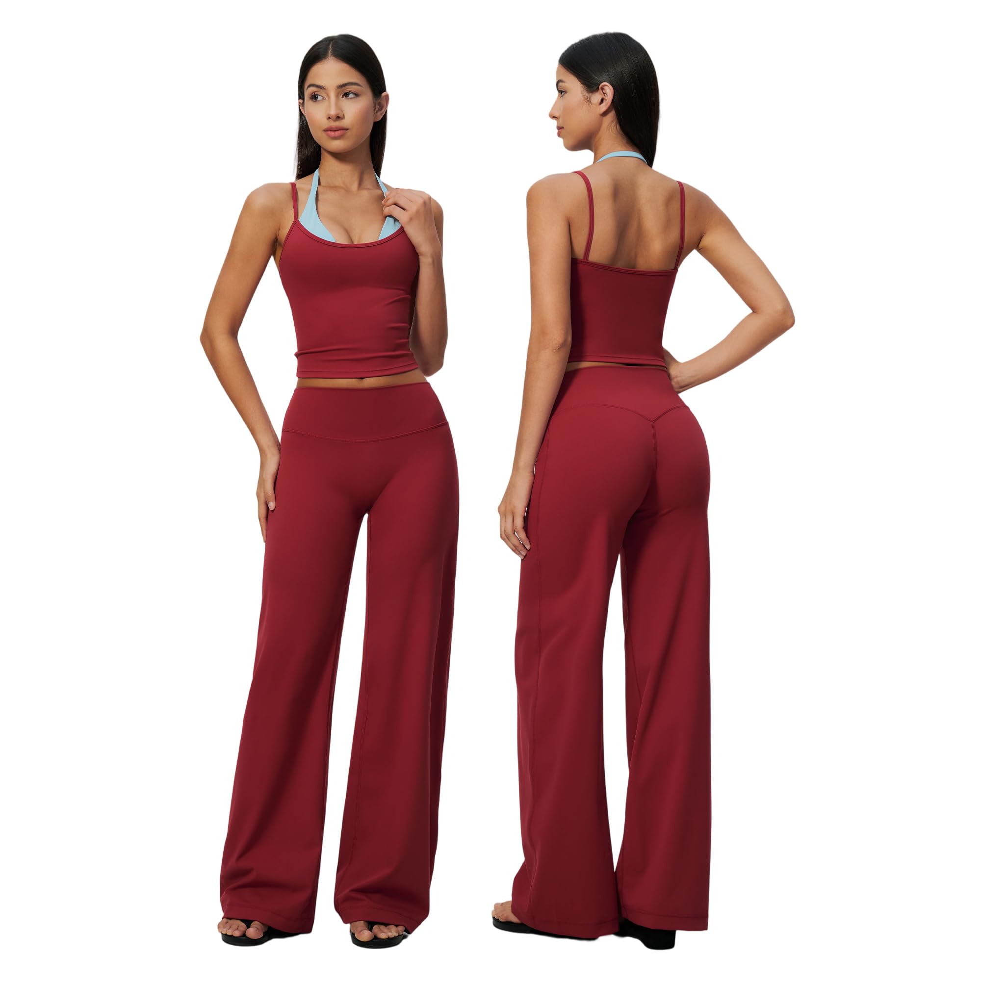 Workout Sets for Women 2 Piece Halter High Waist Wide Leg Yoga