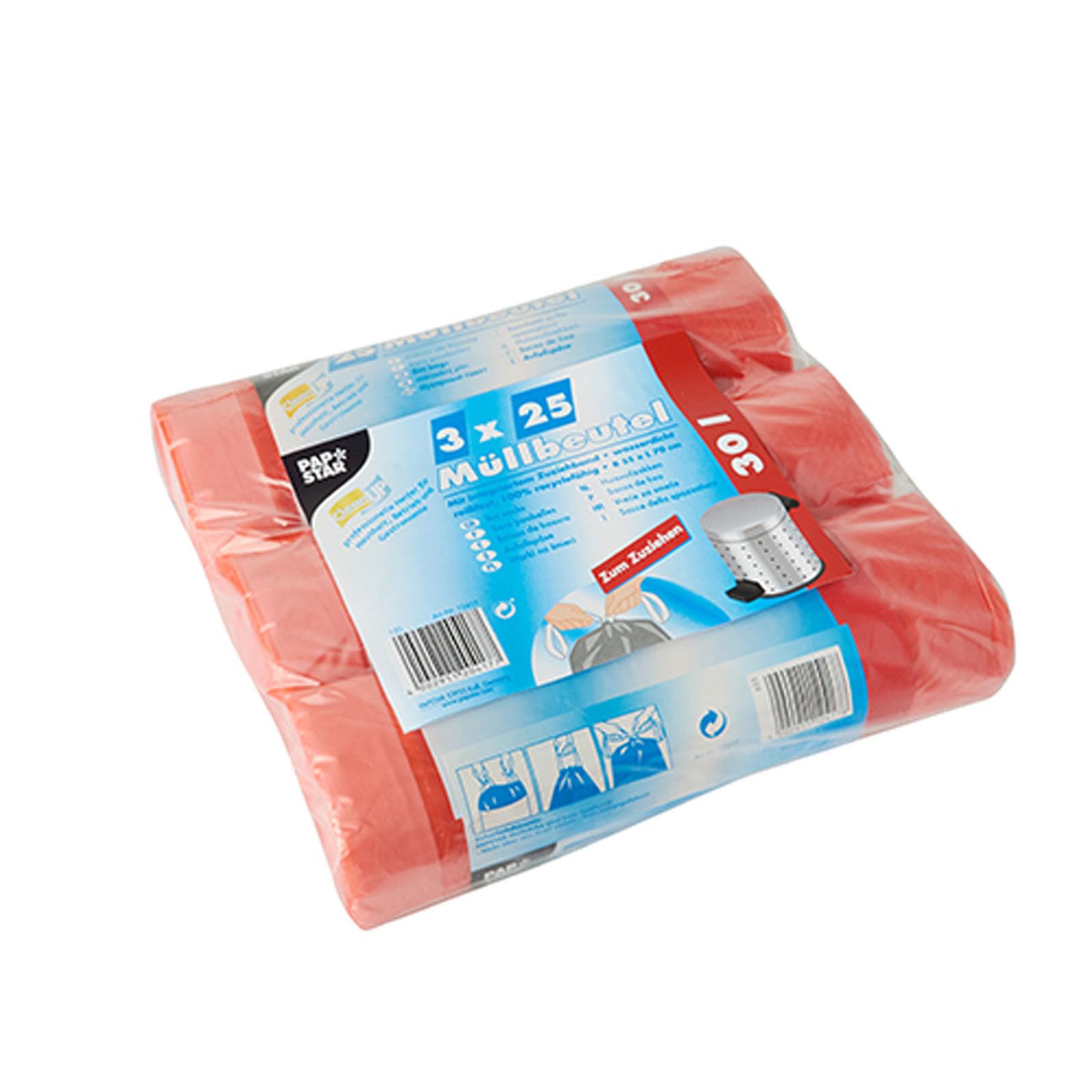 1 cartón Papstar=5 x 75 bolsas de basura con cierre, HDPE 30 l 70 cm x 55 cm rojo 12417