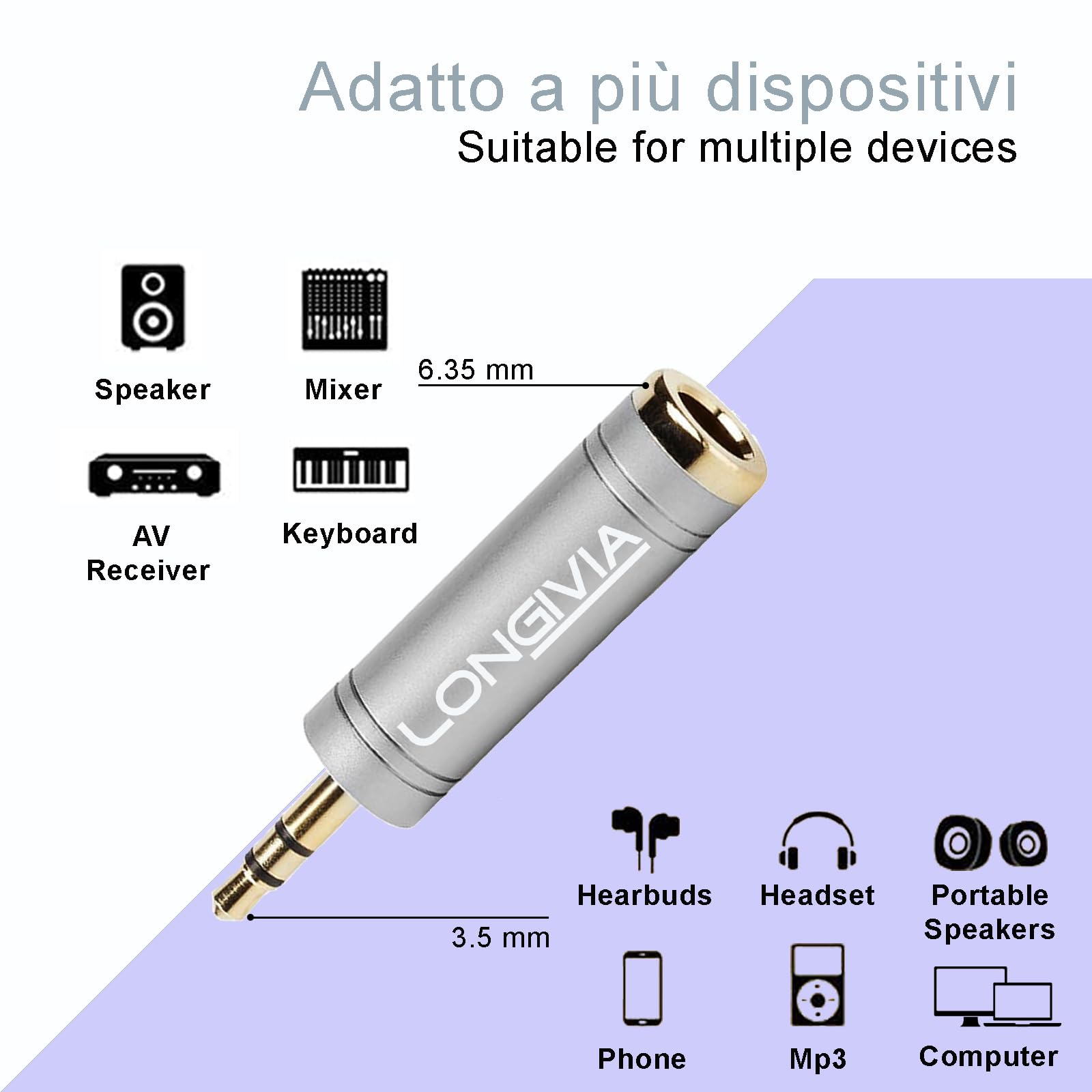 Phonocar 4/145 Cavo Adattatore RCA Femmina Jack 3,5 mm Aux Sdoppiatore - Tech Solution