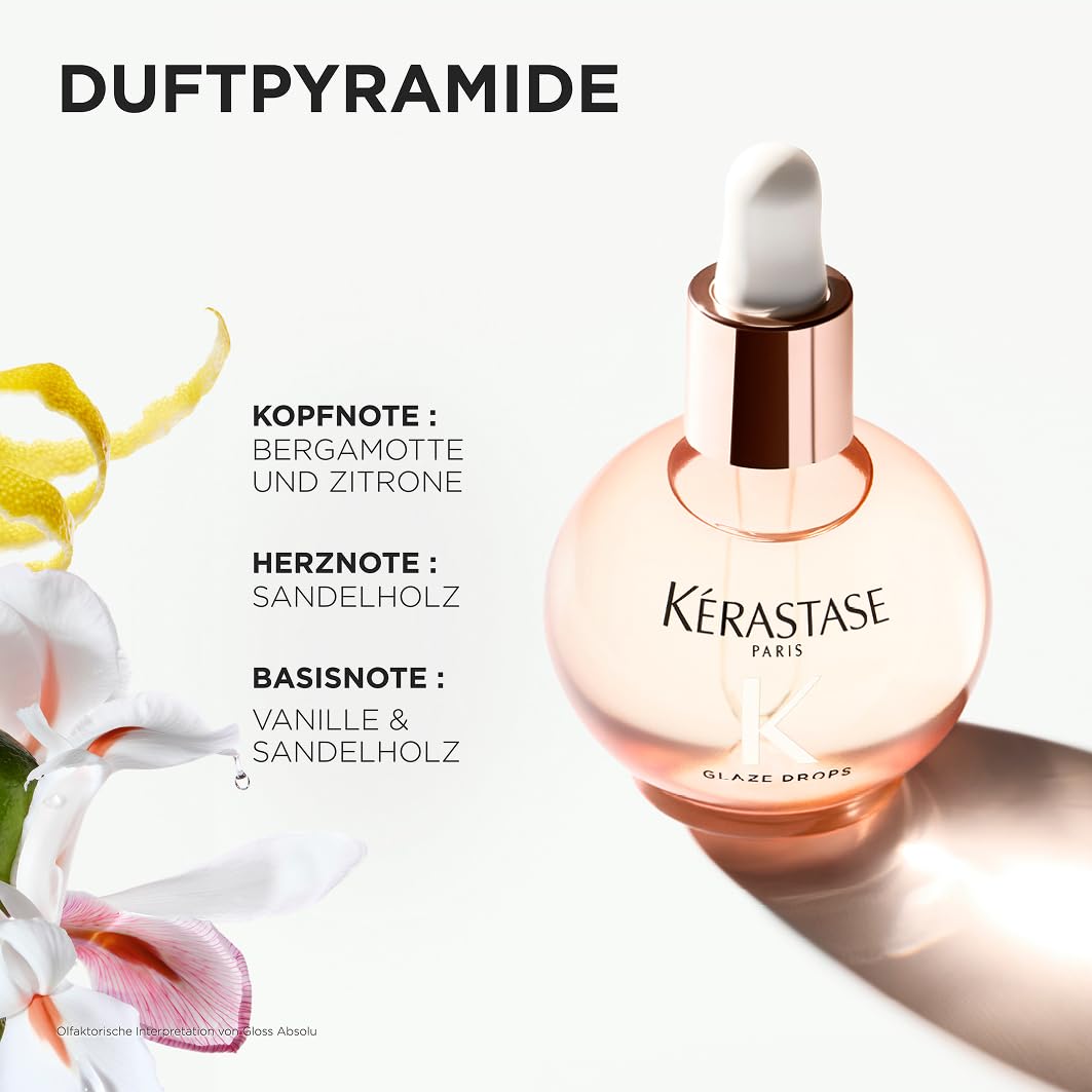 Kérastase Gloss Absolu Glaze Drops, Leichtes Haaröl für langes, zu Frizz neigendes Haar, Mit Wildrosenöl, Für ultimativen Glanz & Geschmeidigkeit, 45ml
