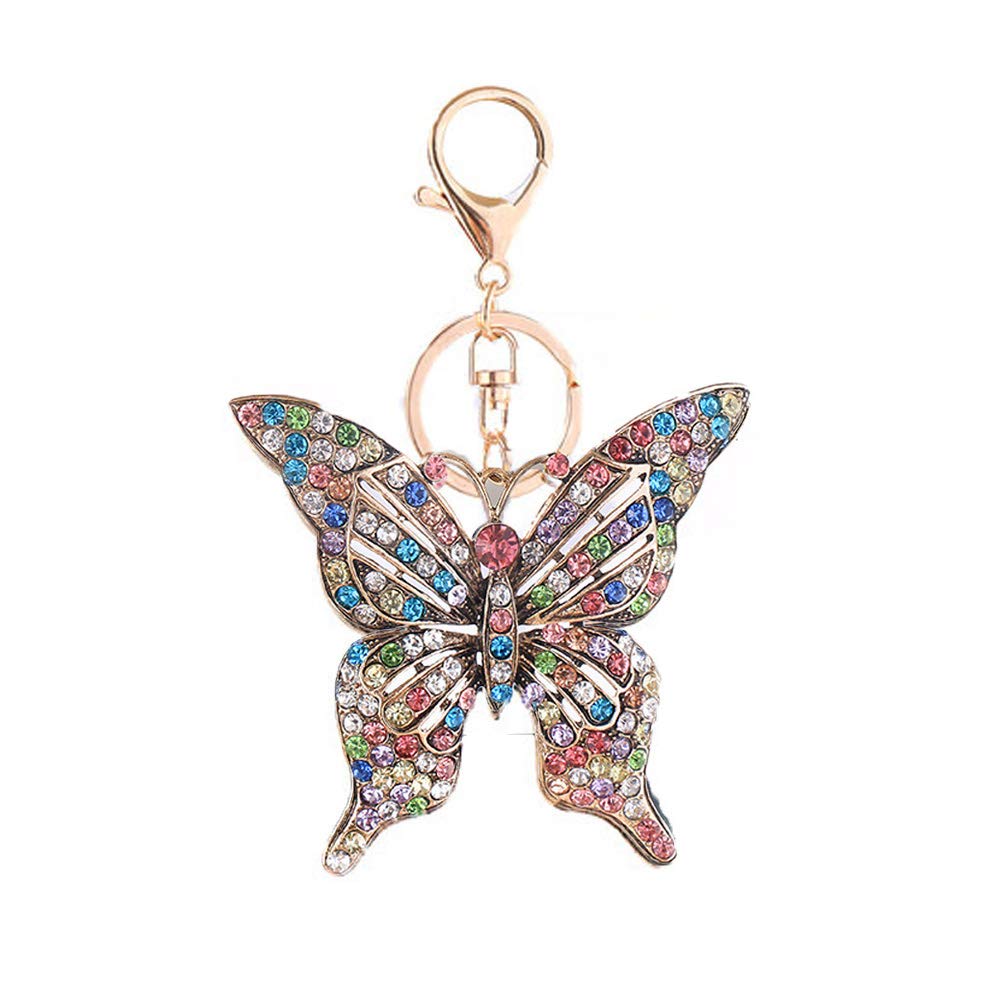 Wanlian Unisex Multicolor Butterfly Rhinestone Keychain,Sparkling Alloy Charm Keychain Pendant (Multicolor)