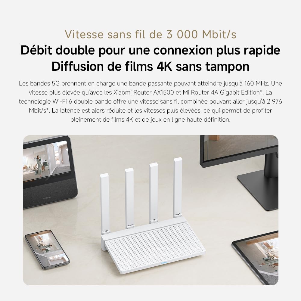 Xiaomi Routeur WiFi6 AX3000 - Port Gigabit, Système Mesh | Performance WiFi Haute Vitesse
