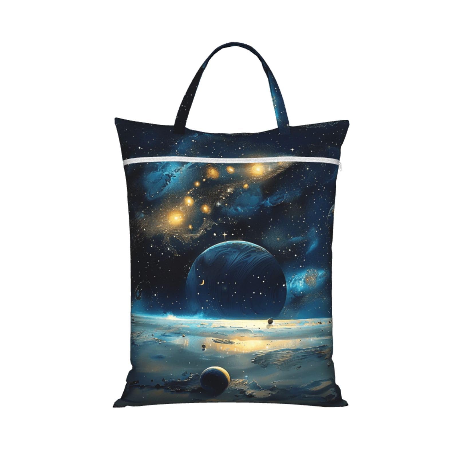 Large Travel Laundry Bags,moon stars and planets Print with Handle Foldable Laundry Bag for Holidays Gym Swimming and Family Trips, 1Pcs