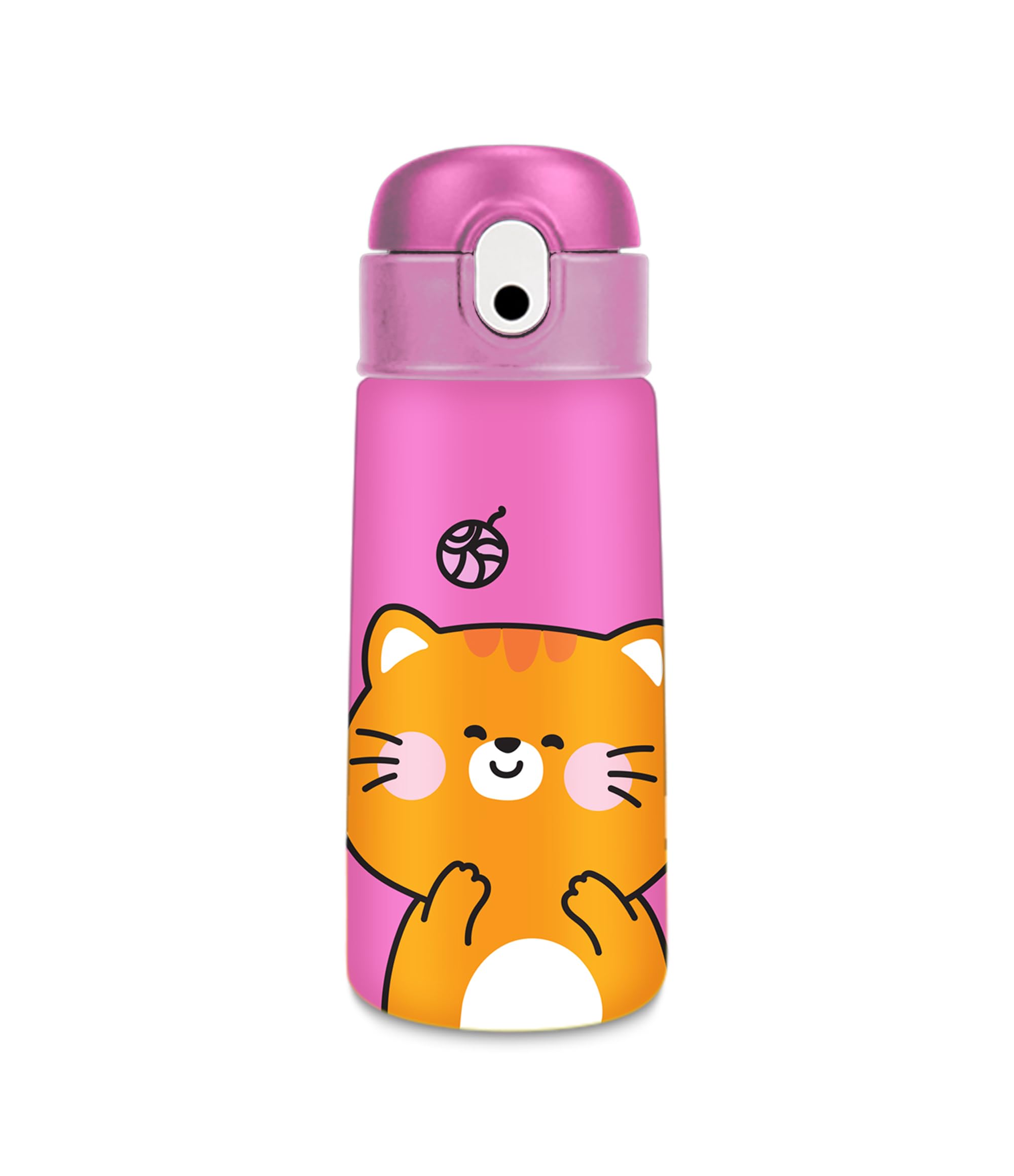 Cartomania Trinkflasche, Thermosflasche, Wasserflasche, Thermosflasche aus Edelstahl, BPA-frei, 460 ml, Silikondeckel, Kinder, Jungen, Mädchen, Geschenkidee, rosa mit Katze
