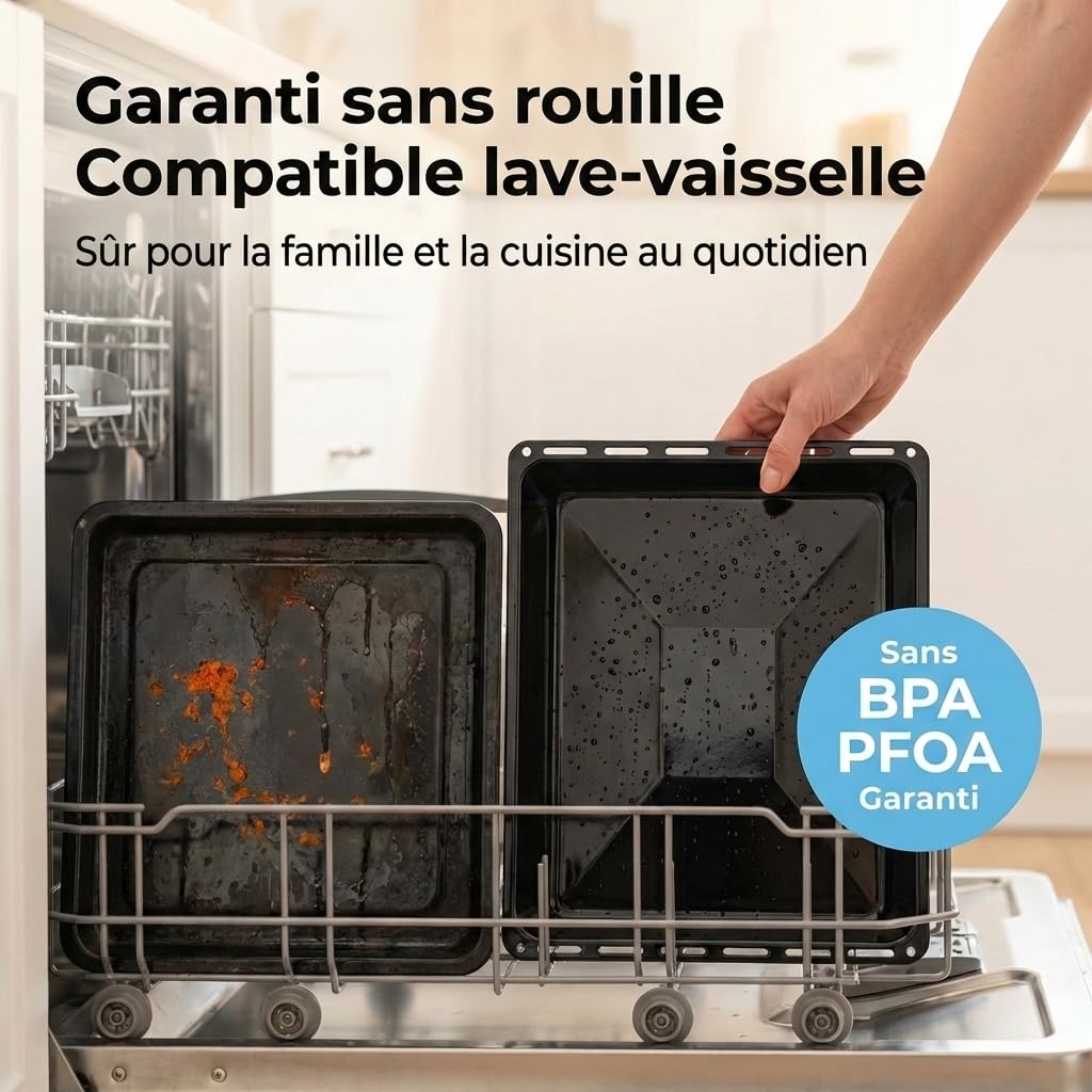 ICQN Set Plaque de Four 46,5 × 37,5 × 3 cm + Grille, Compatible avec Siemens, Bosch, Beko, Constructa, Neff & Amica, Plaque Émaillée 30 mm + Grille