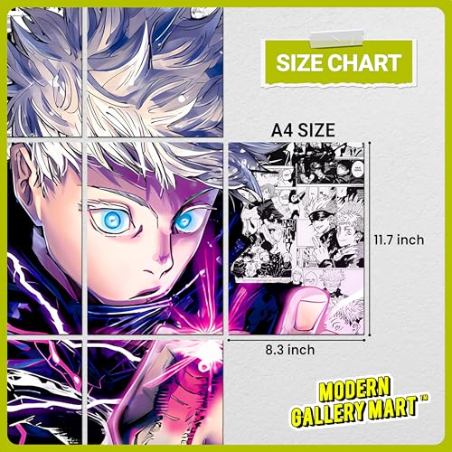Image of MODERN GALLERY MART Pack of 20 Jujutsu Kaisen Satoru Gojo Manga Poster | A4 Size Anime Wall Art (8.3 x 11.7 inch) | Manga Posters with Glue Dots | Anime Poster for Bedroom, Living Room, Office