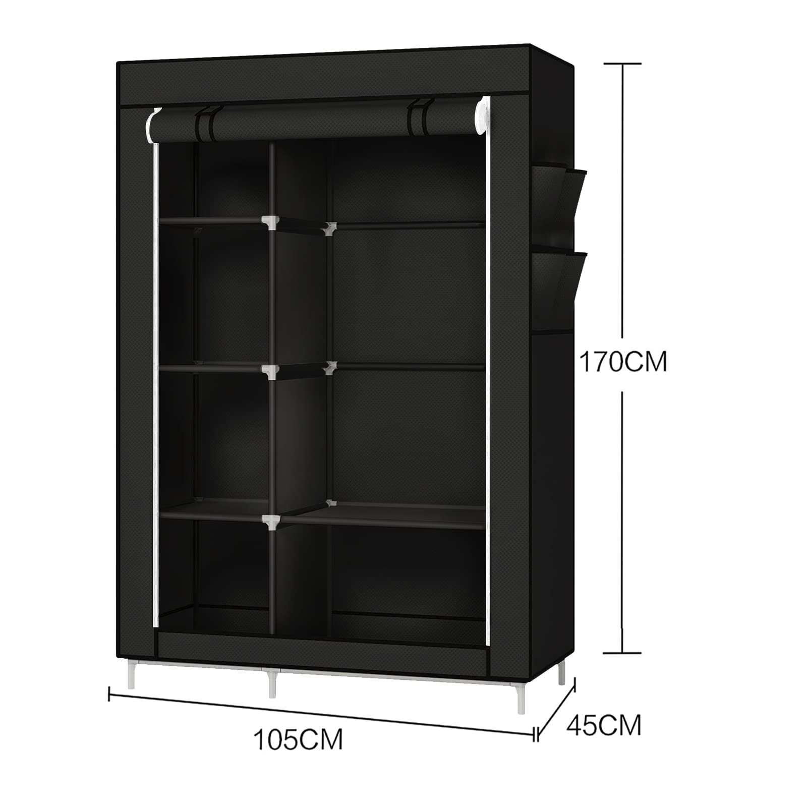 RELOVE Armadietto portaoggetti pieghevole – guardaroba in tessuto non tessuto con chiusura a cerniera – armadio da campeggio, 105 x 45 x 170 cm